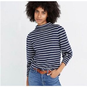 Madewell Mock Neck Striped Sweater W/ Puff Sleeve - XS